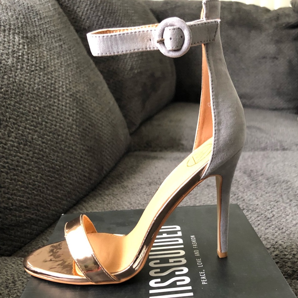 Missguided heels Grey Suede/Rose Gold Metallic